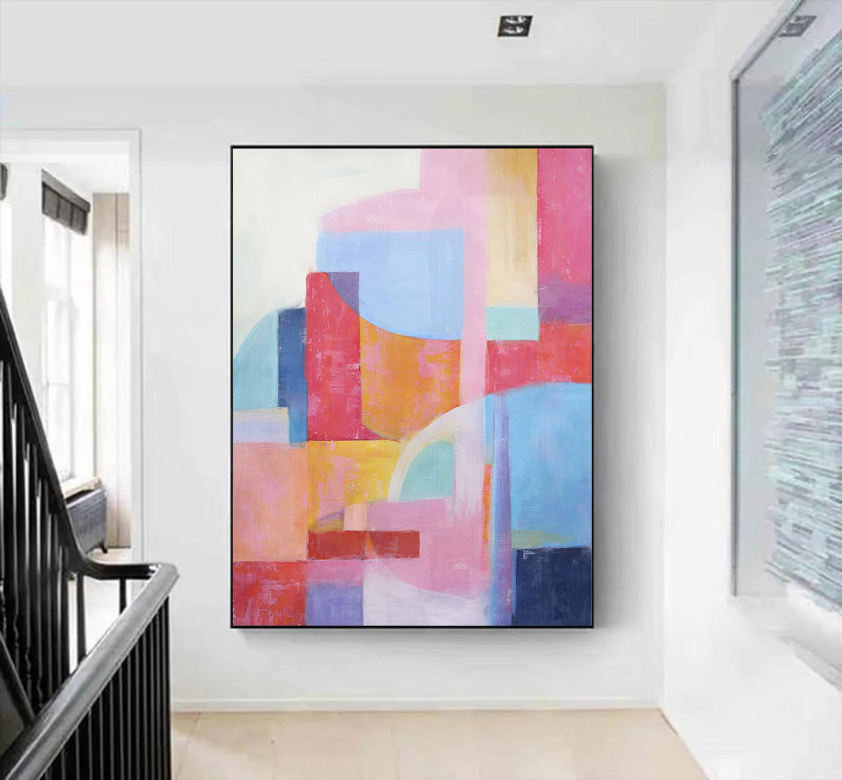 Abstract Oil Painting - Colorful Geometric Blocks in Pastel Tones