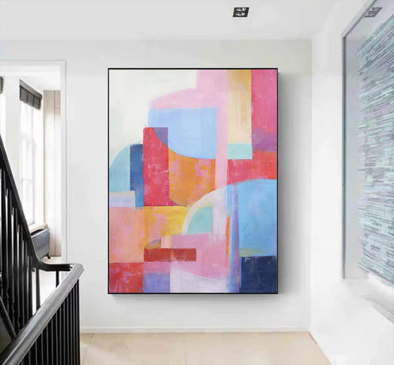 Abstract Oil Painting - Colorful Geometric Blocks in Pastel Tones