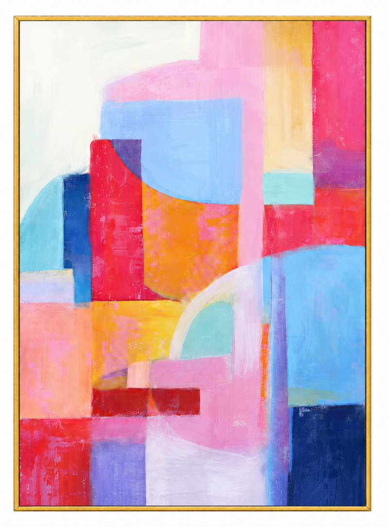 Abstract Oil Painting - Colorful Geometric Blocks in Pastel Tones