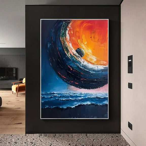 Abstract Oil Painting - Cosmic Ocean Landscape Wall Art - Oil Painting Haven
