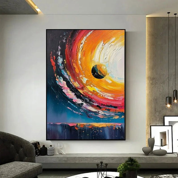 Abstract Oil Painting - Cosmic Planet with Vibrant Swirls Wall Art - Oil Painting Haven