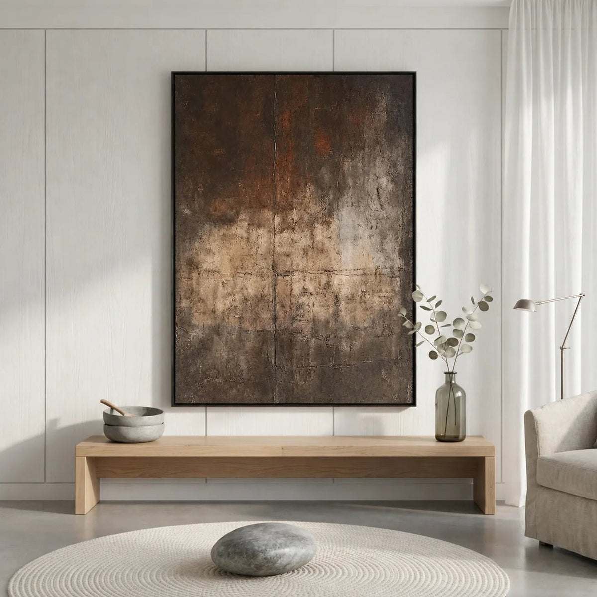 Peinture à l'huile abstraite de paysage - Chemin forestier au clair de lune