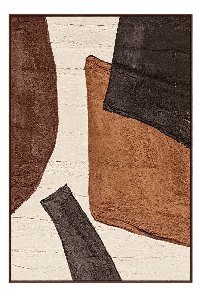 Abstract Oil Painting - Earthy Brown Geometric Textured Wall Art