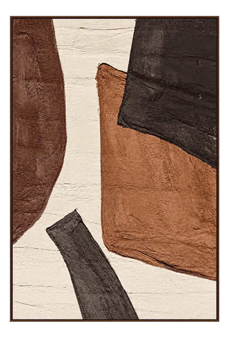 Abstract Oil Painting - Earthy Brown Geometric Textured Wall Art