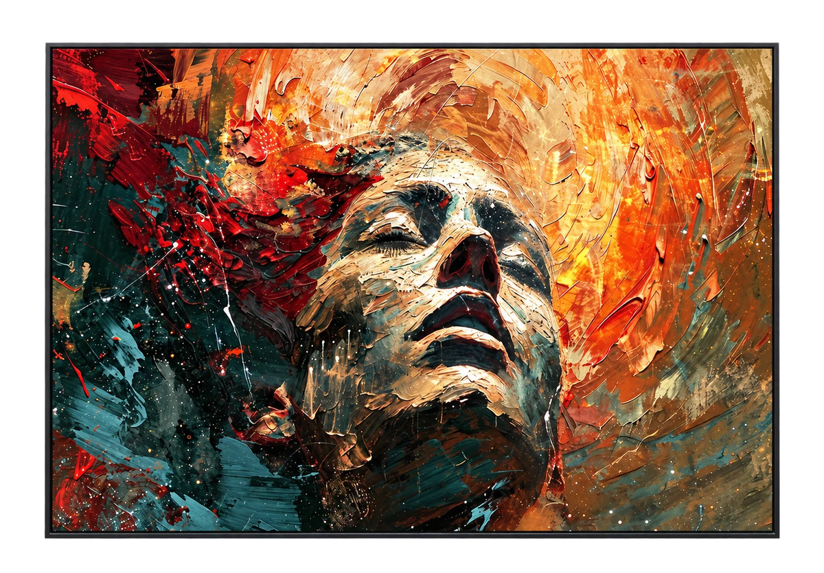 Abstract Oil Painting - Expressive Woman Portrait in Fiery Hues