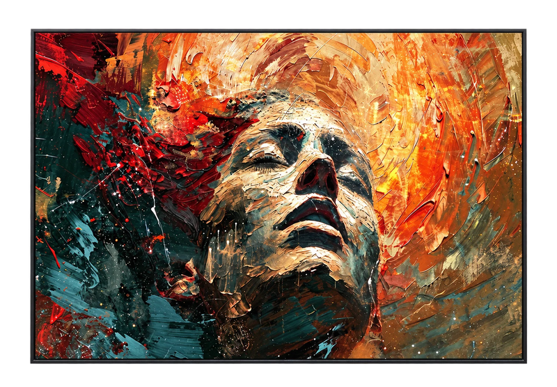 Abstract Oil Painting - Expressive Woman Portrait in Fiery Hues