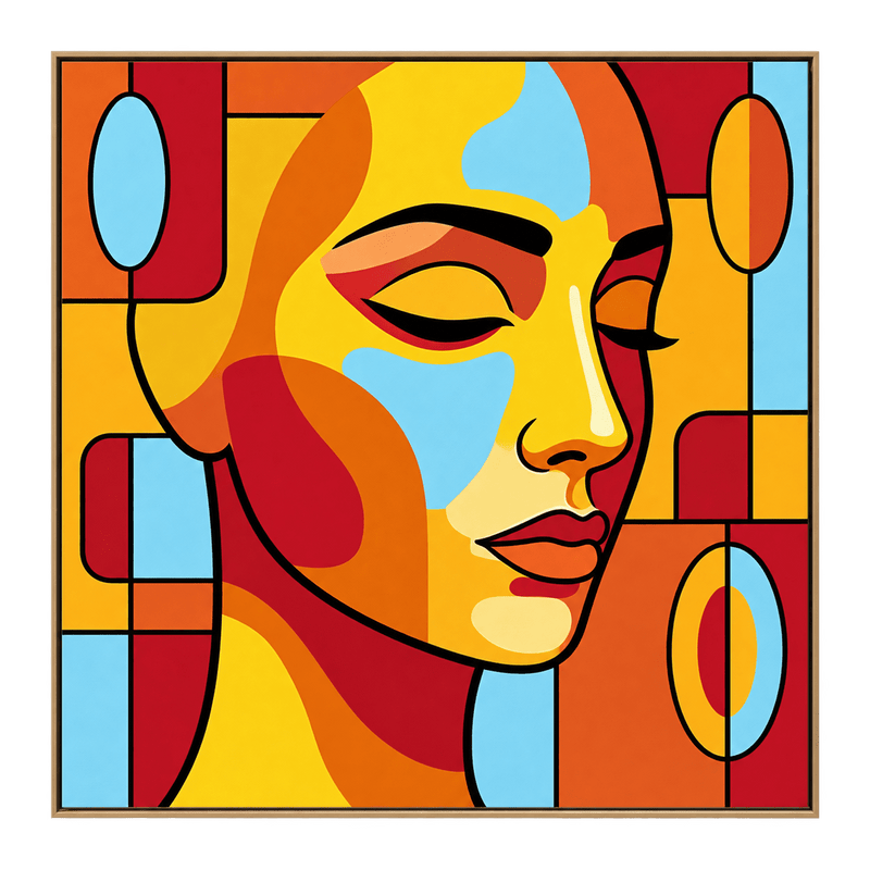 Abstract Oil Painting - Geometric Woman Portrait in Bold Colors