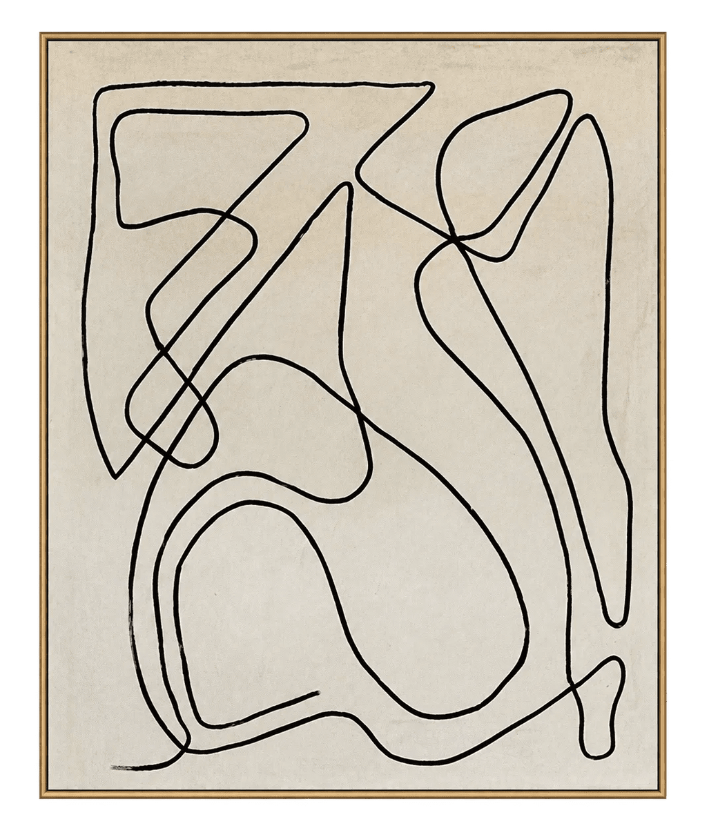 Abstract Oil Painting - Minimalist Black Line Art on Canvas