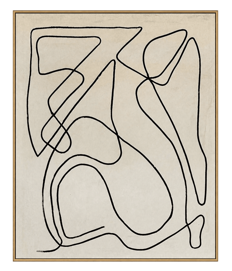 Abstract Oil Painting - Minimalist Black Line Art on Canvas