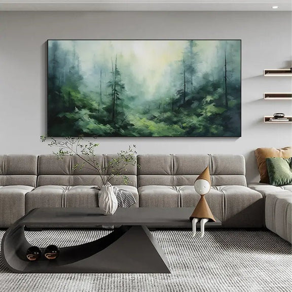 Abstract Oil Painting - Misty Forest Landscape Wall Art - Oil Painting Haven