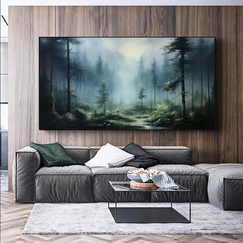 Abstract Oil Painting - Misty Forest Stream Scene - Oil Painting Haven