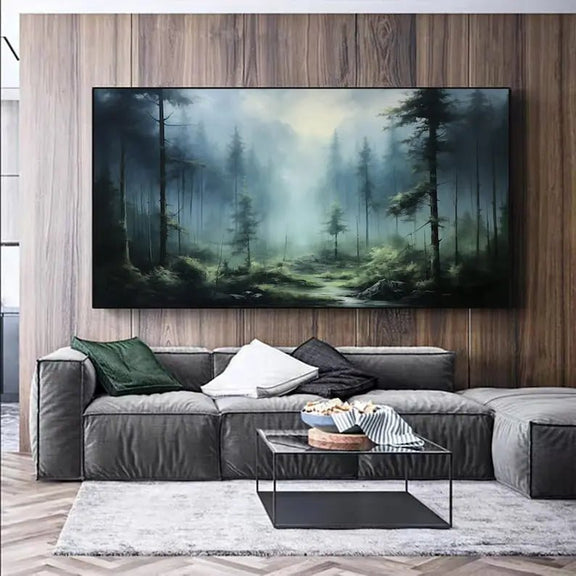 Abstract Oil Painting - Misty Forest Stream Scene - Oil Painting Haven