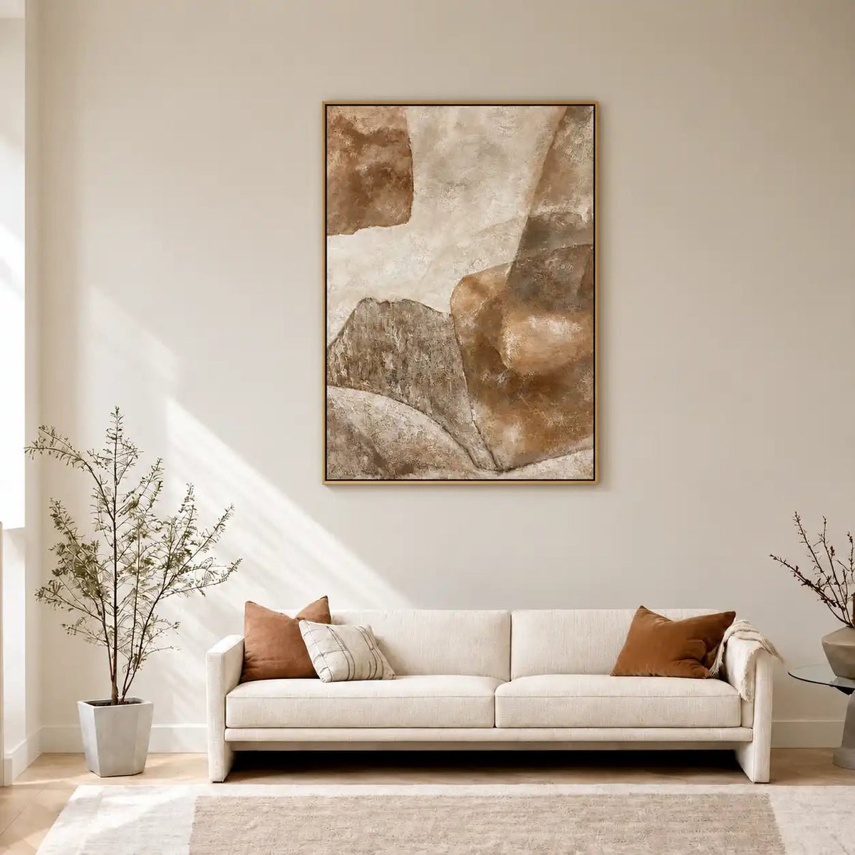 Abstract Oil Painting - Neutral Brown Organic Shapes on Canvas