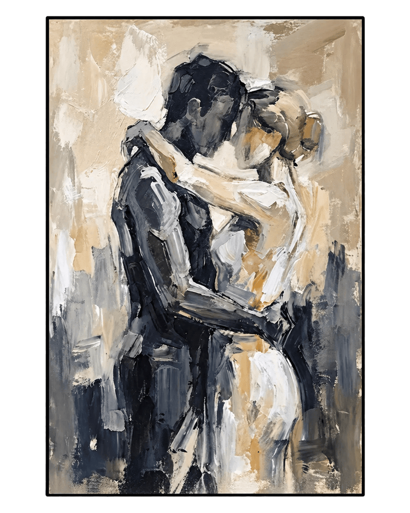 Abstract Oil Painting - Romantic Couple Embrace Textured Wall Art