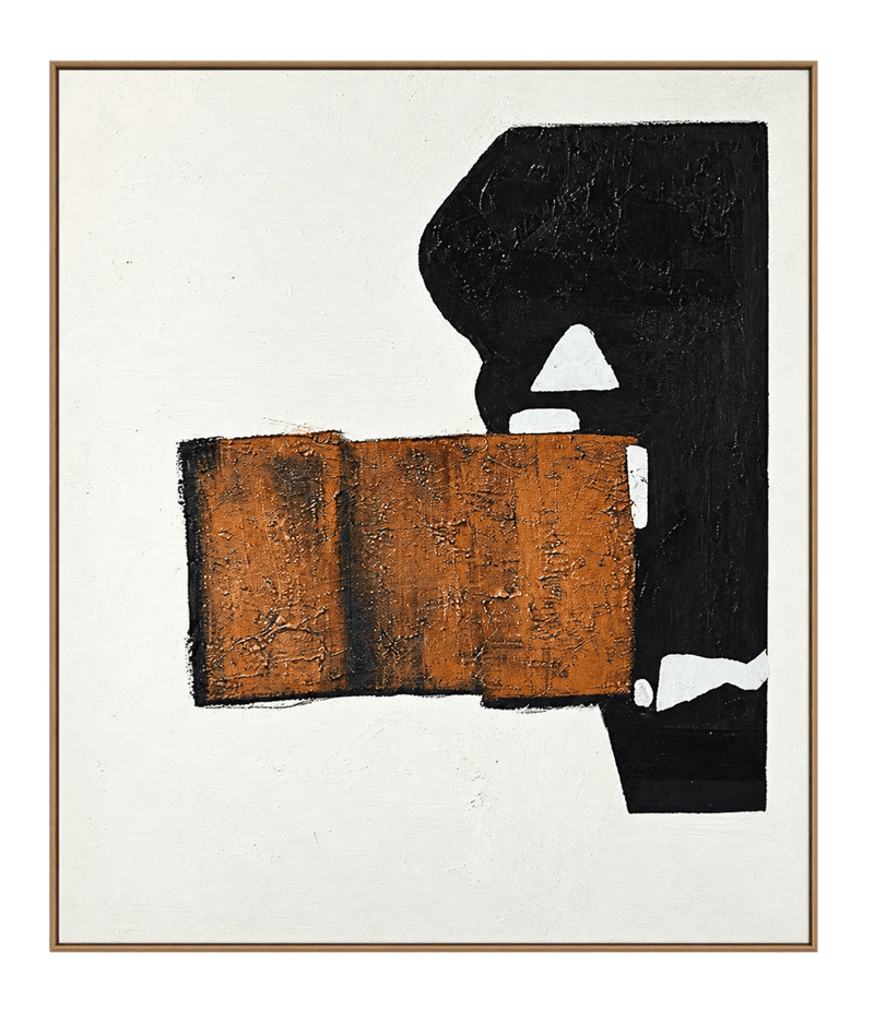 Abstract Oil Painting - Rust Orange and Black Geometric Wall Art