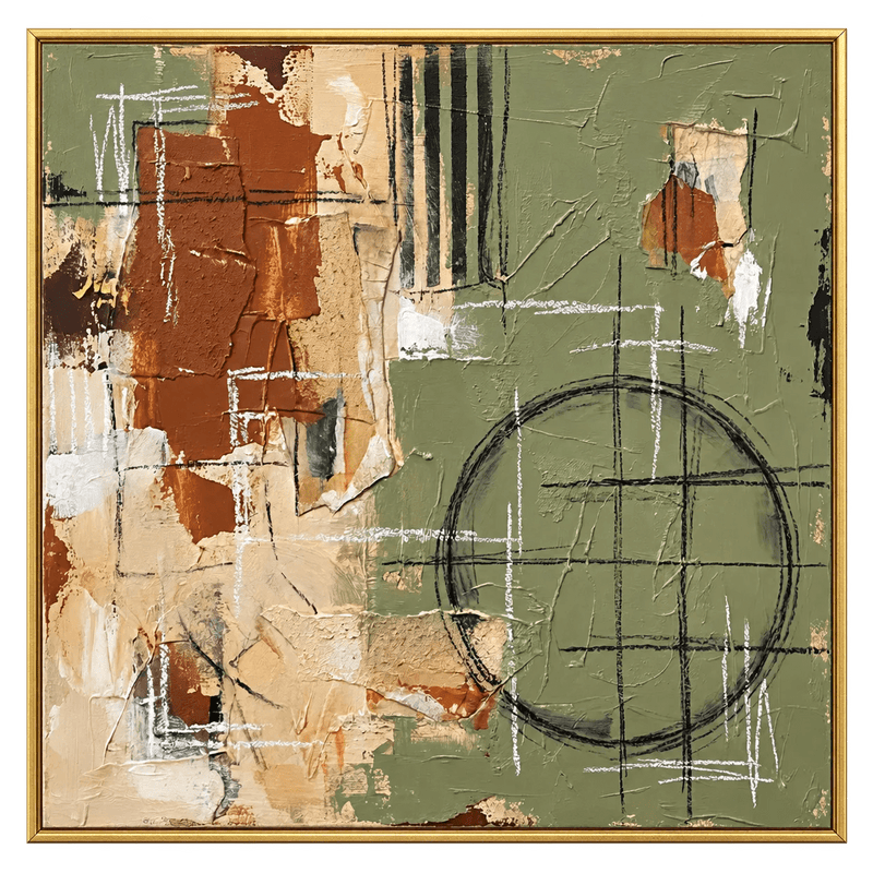Abstract Oil Painting - Sage Green Textured Geometric Wall Art