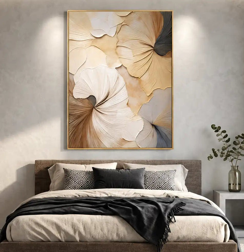 Abstract Oil Painting - Sculpted Beige and Ivory Floral Wall Art