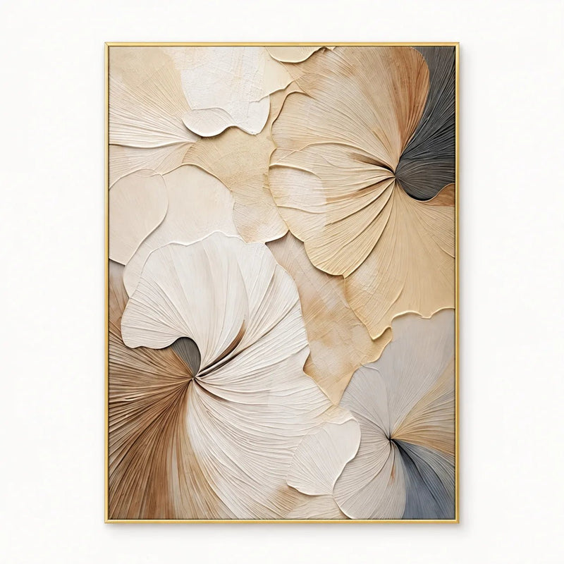 Abstract Oil Painting - Sculpted Beige and Ivory Floral Wall Art