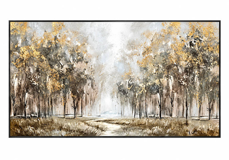 Abstract Oil Painting - Silver Woodland Path Landscape Art