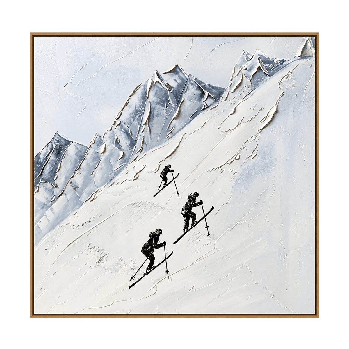 Abstract Oil Painting - Skiers on Snowy Alpine Mountain Wall Art