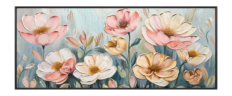 Abstract Oil Painting - Soft Pink and Cream Floral Garden Bloom
