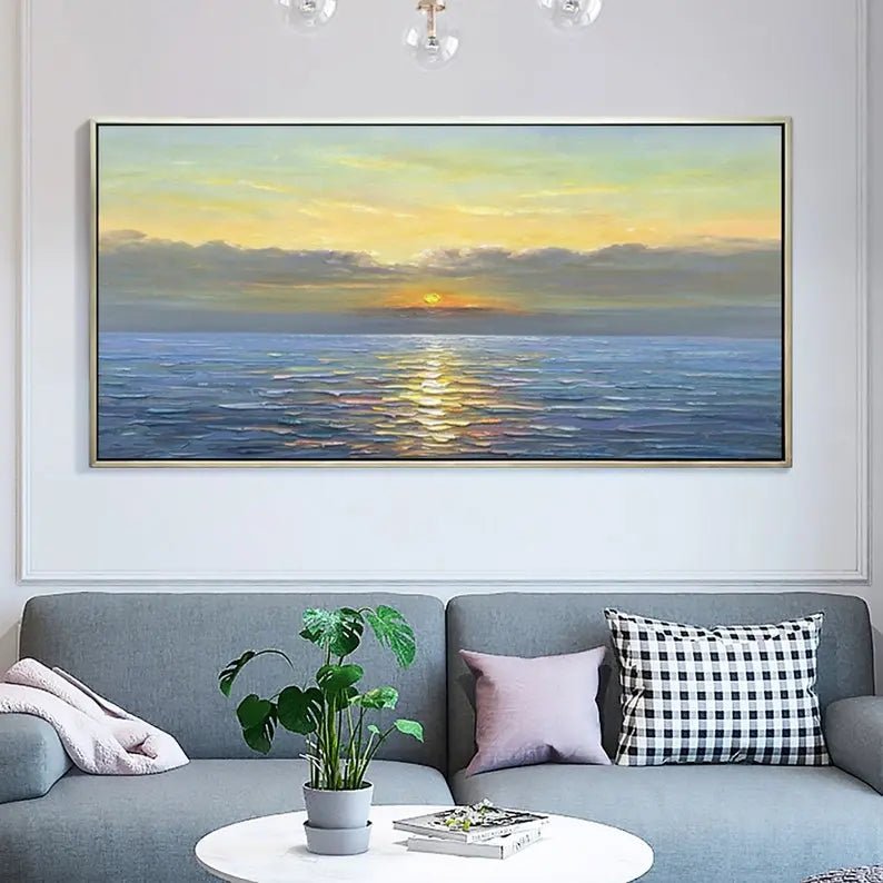 Abstract Oil Painting - Sunset Over Ocean Landscape Wall Art - Oil Painting Haven