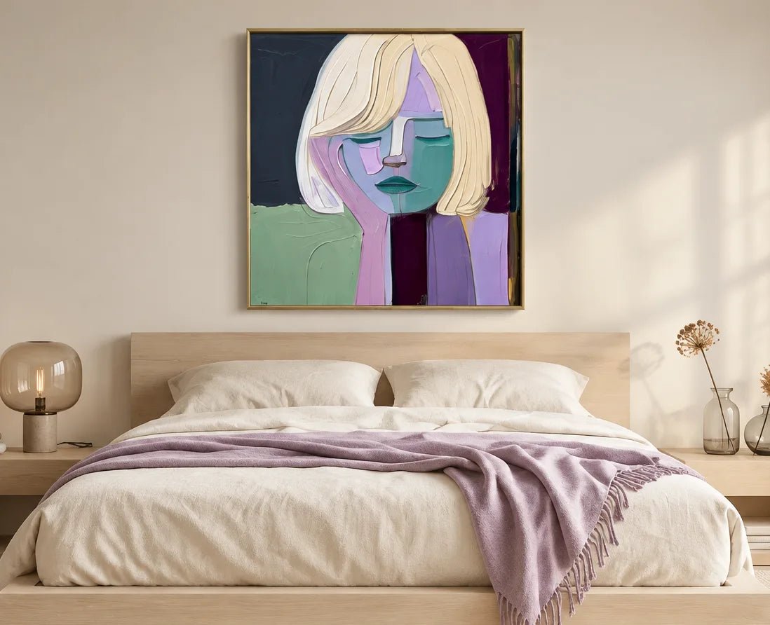 Abstract Oil Painting - Textured Blonde Woman Portrait on Canvas