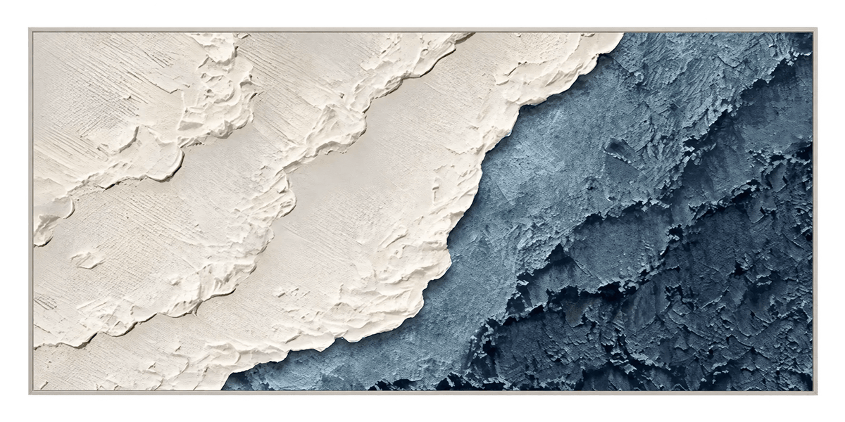 Abstract Oil Painting - Textured Blue and Ivory Coastal Wall Art
