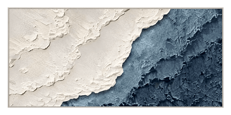 Abstract Oil Painting - Textured Blue and Ivory Coastal Wall Art