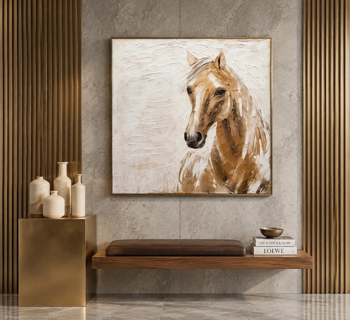 Dipinto a olio astratto - Ritratto materico di un cavallo marrone da appendere al muro