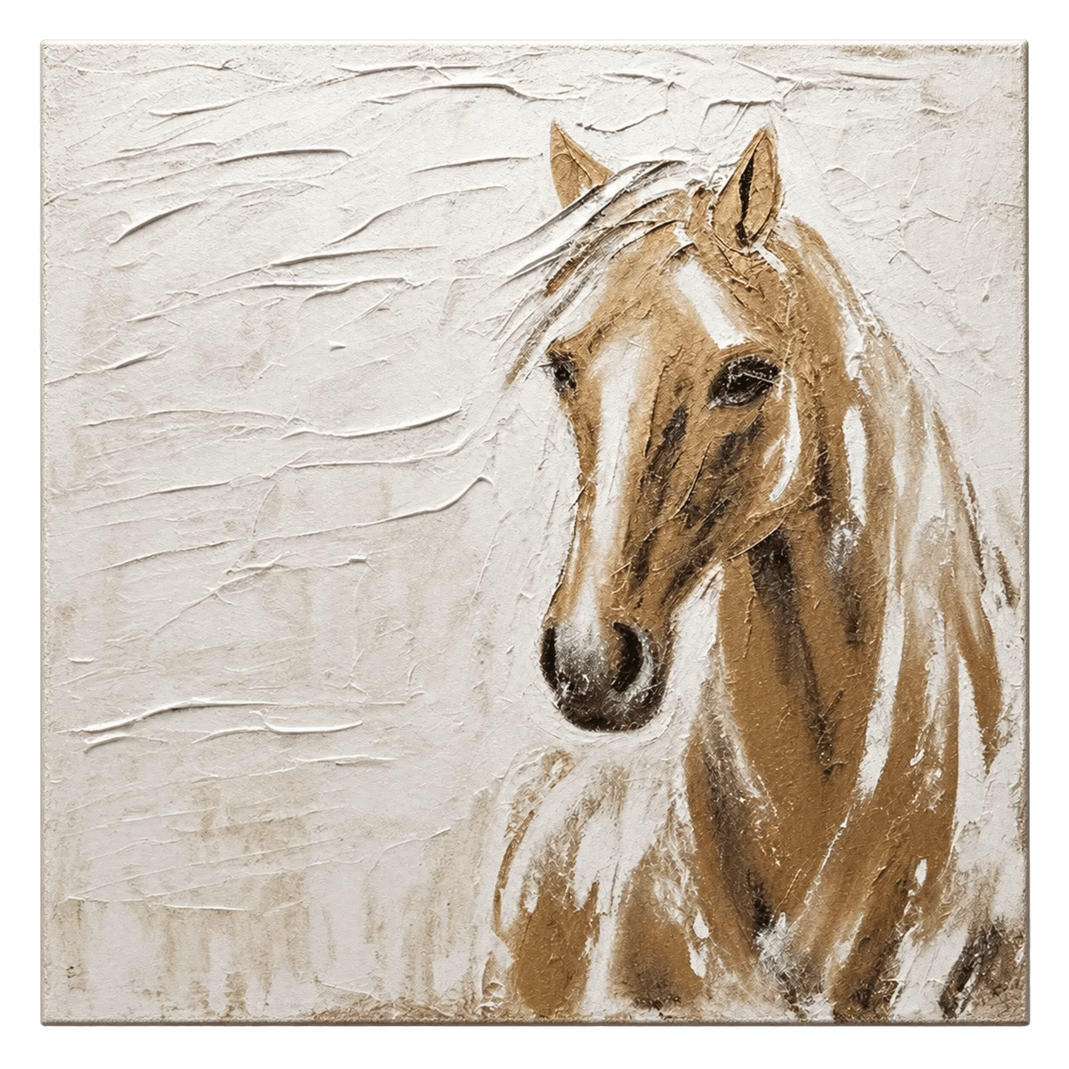 Dipinto a olio astratto - Ritratto materico di un cavallo marrone da appendere al muro