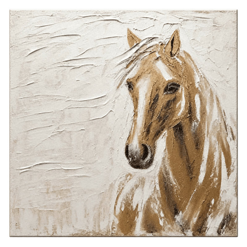 Dipinto a olio astratto - Ritratto materico di un cavallo marrone da appendere al muro
