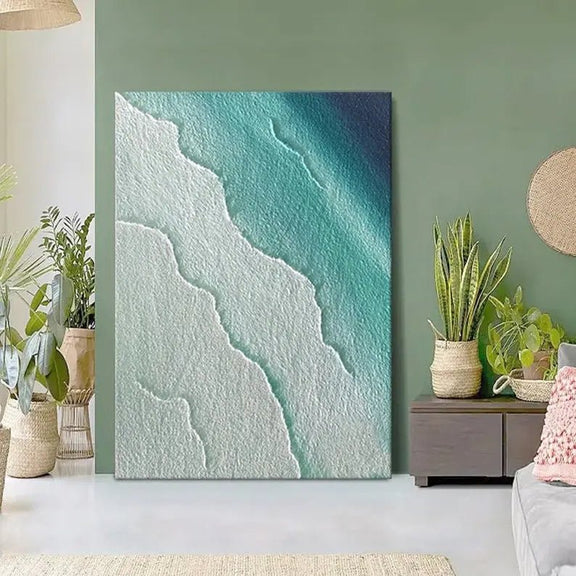 Abstract Oil Painting - Textured Coastal Wave Wall Art - Oil Painting Haven