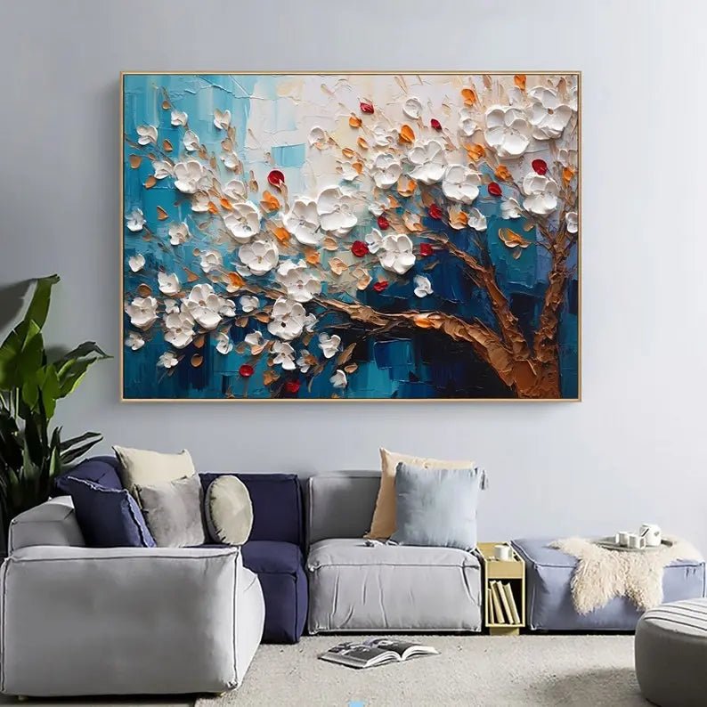 Abstract Oil Painting - Textured Floral Tree Wall Art - Oil Painting Haven