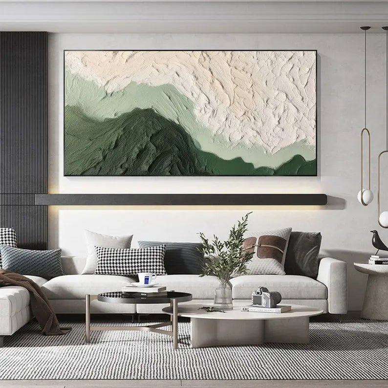 Abstract Oil Painting - Textured Green and Beige Landscape Wall Art - Oil Painting Haven