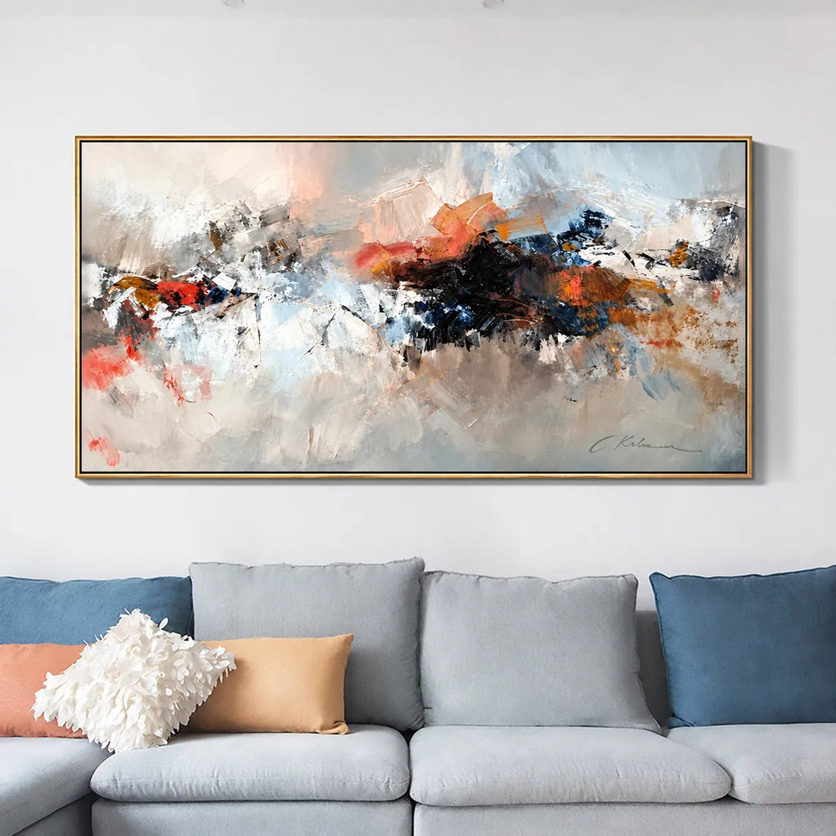 Abstract Oil Painting - Textured Neutral Landscape Art