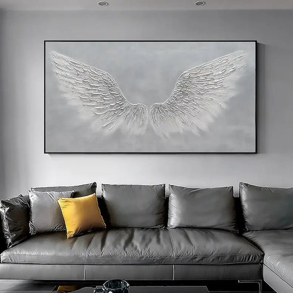 Abstract Oil Painting - Textured White Angel Wings Wall Art - Oil Painting Haven