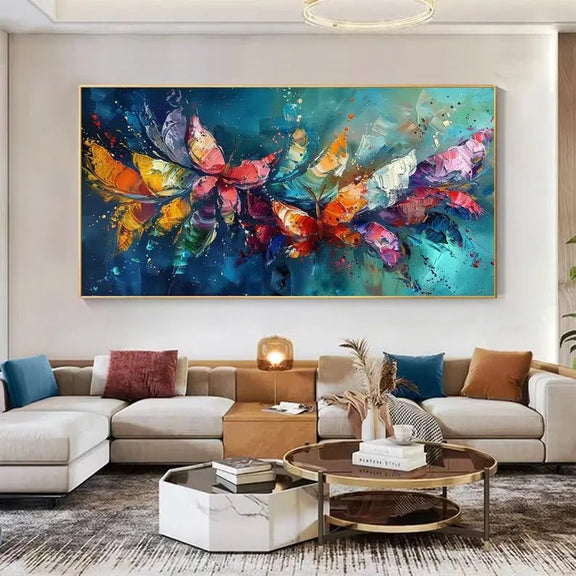 Abstract Oil Painting - Vibrant Colorful Butterflies Wall Art - Oil Painting Haven
