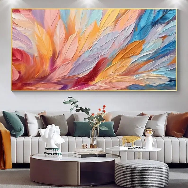 Abstract Oil Painting - Vibrant Feather - Inspired Art for Wall Decor - Oil Painting Haven