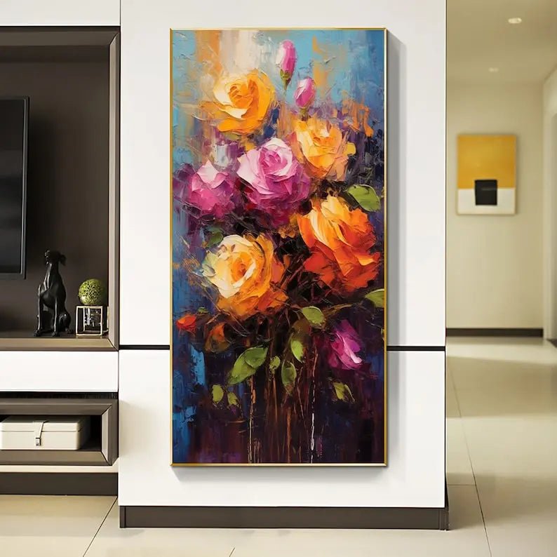 Abstract Oil Painting - Vibrant Floral Bouquet Wall Art - Oil Painting Haven
