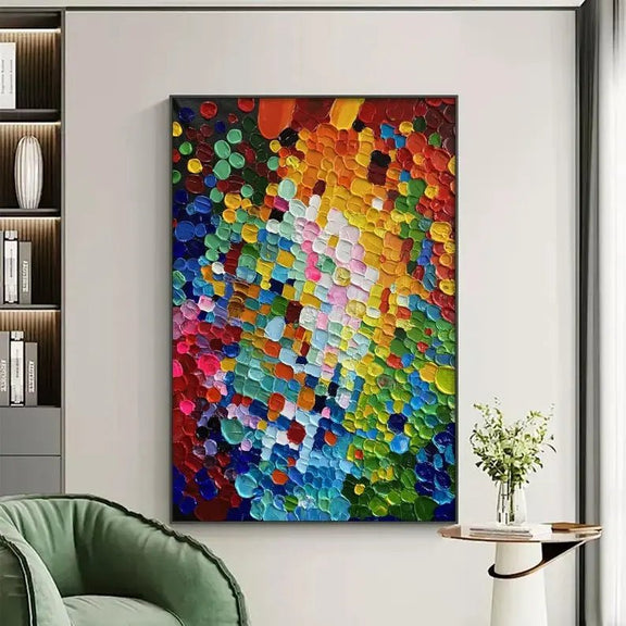 Abstract Oil Painting - Vibrant Multicolor Dotted Wall Art - Oil Painting Haven