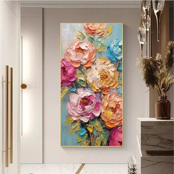 Abstract Oil Painting - Vibrant Multicolor Floral Bouquet Wall Art - Oil Painting Haven