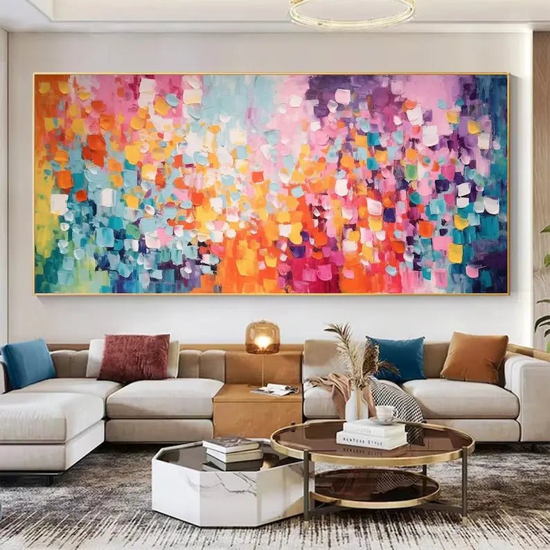 Abstract Oil Painting - Vibrant Multicolor Geometric Wall Art - Oil Painting Haven