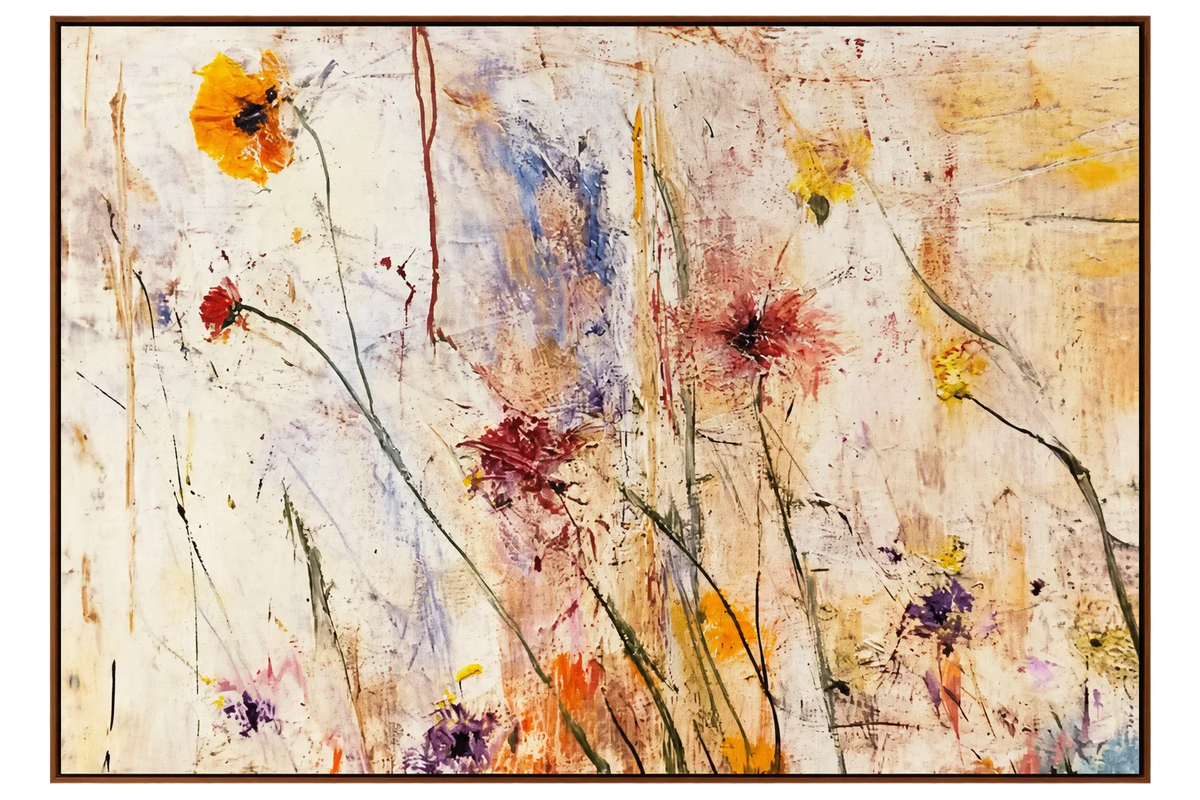 Abstract olieverfschilderij - Wit impasto berglandschap wandkunst