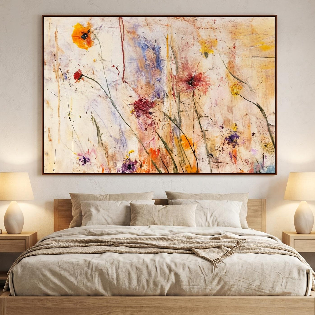 Abstract olieverfschilderij - Wit impasto berglandschap wandkunst