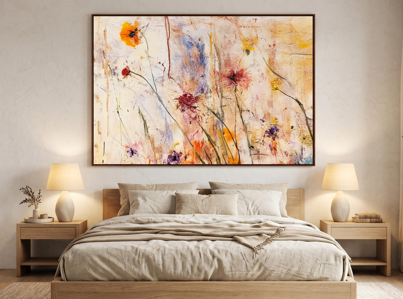 Abstract olieverfschilderij - Wit impasto berglandschap wandkunst