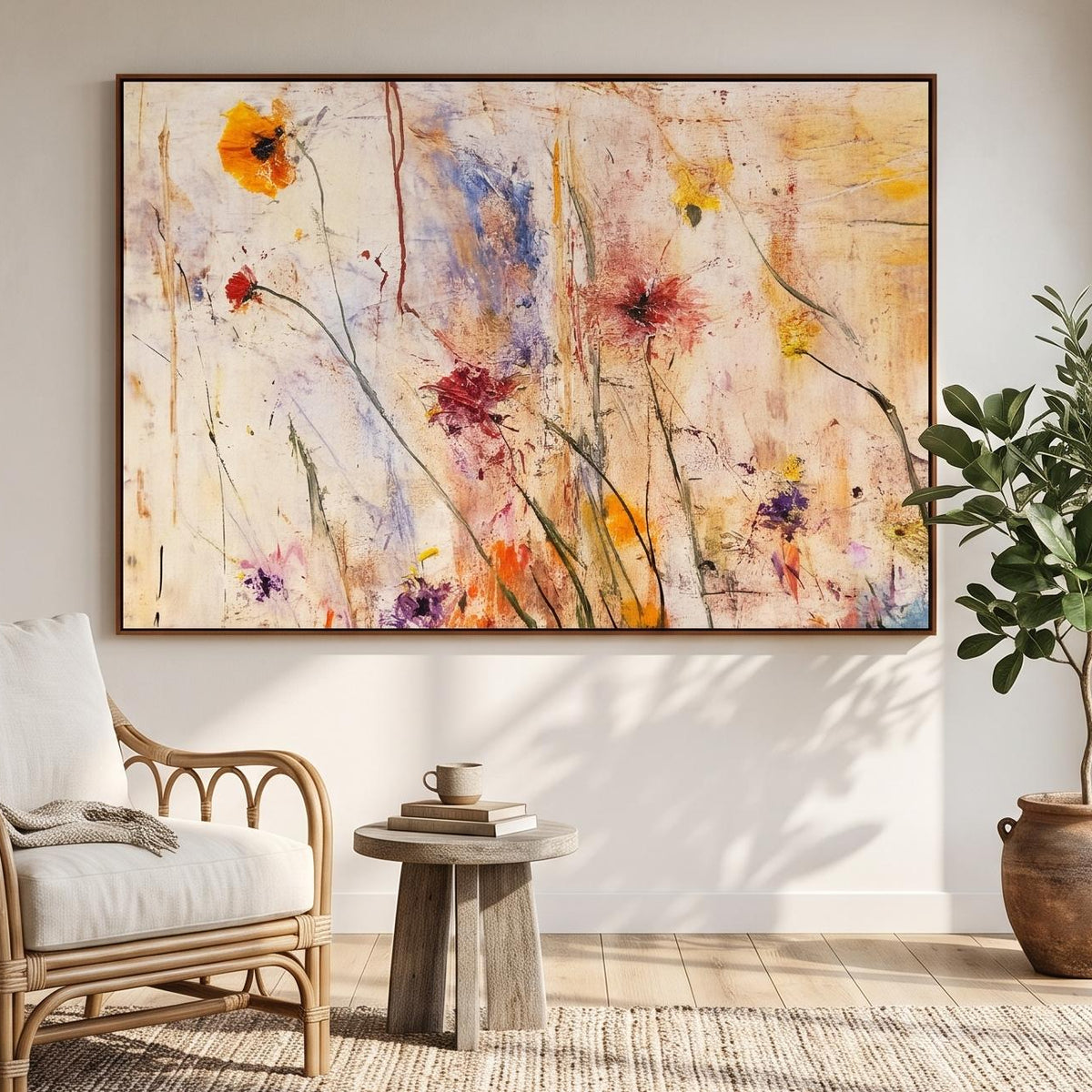 Abstract olieverfschilderij - Wit impasto berglandschap wandkunst