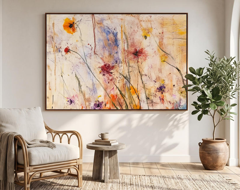 Abstract olieverfschilderij - Wit impasto berglandschap wandkunst