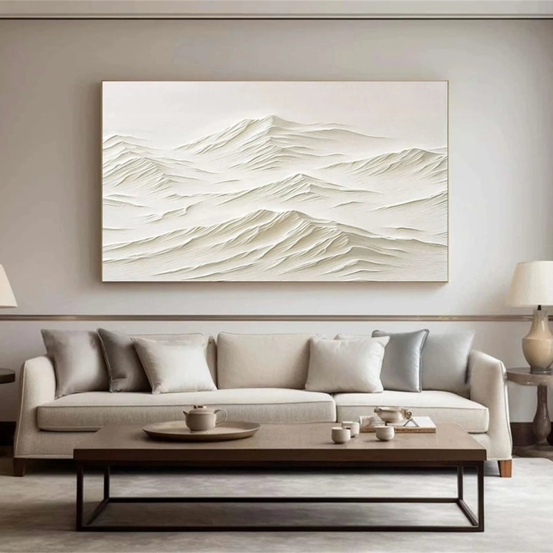 Abstract Oil Painting - White Mountain Ridges in Textured Impasto