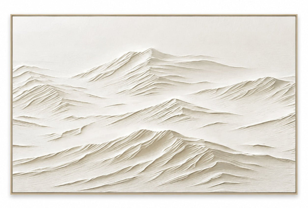 Abstract Oil Painting - White Mountain Ridges in Textured Impasto
